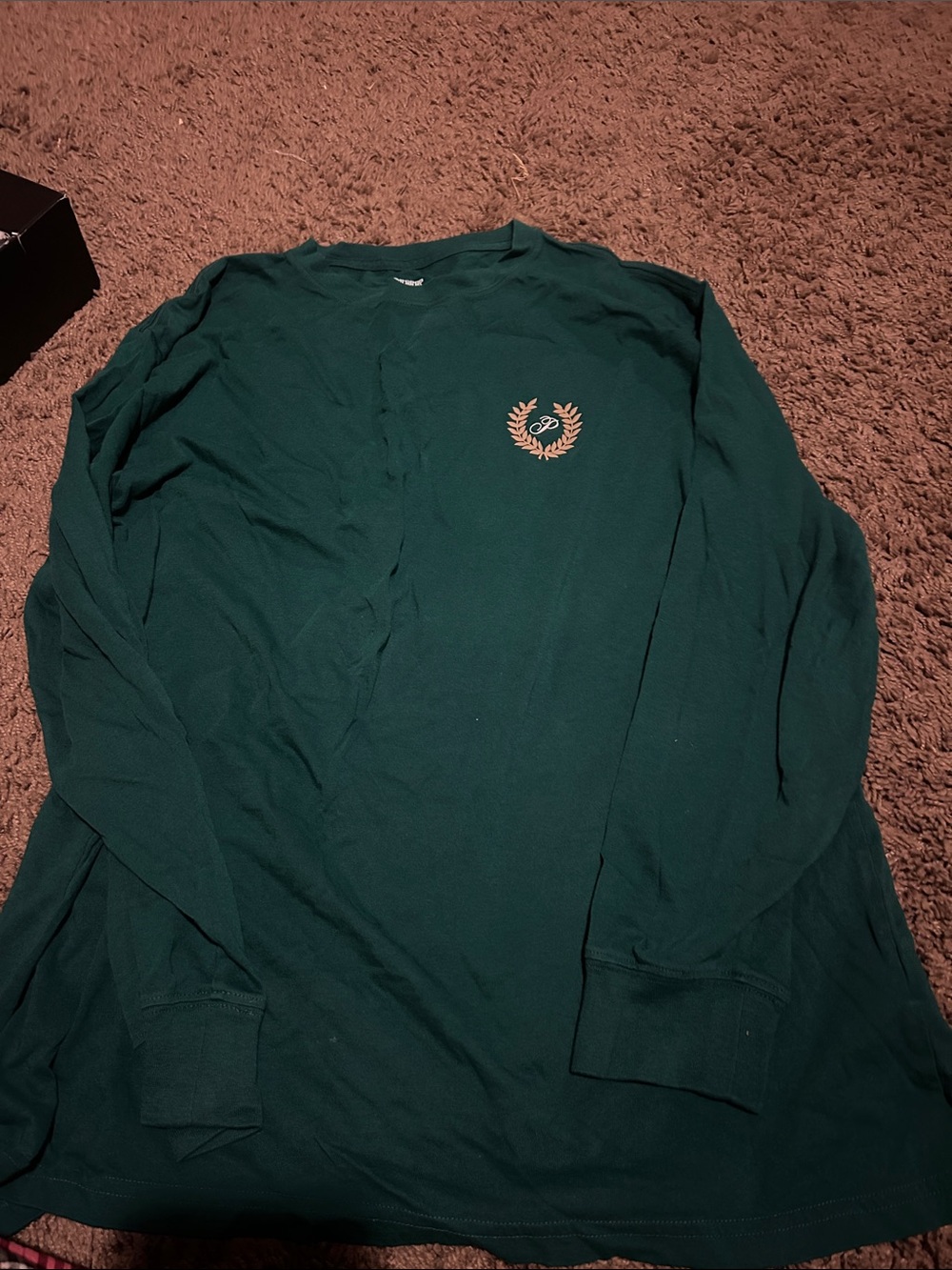 PINK Victoria's Secret Men's Long-Sleeve Crew in Forest Green with Laurel Emblem